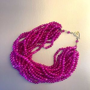 Multi-strand Beaded Fuchsia Necklace